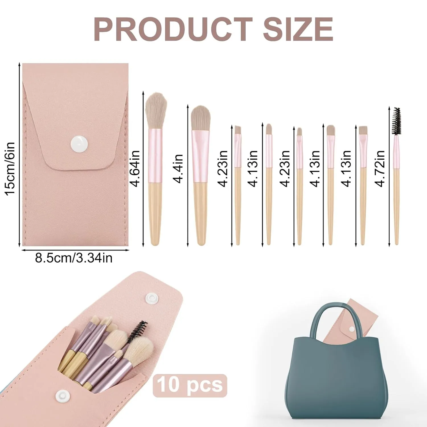 10 Sets Travel Size Makeup Brushes Set Mini Face Make up Brushes Brushes Bag for Makeup Party Favors Wedding Bridal Shower Favors Bridesmaid Gift Bachelorette Party Gift (Ivory Beige)