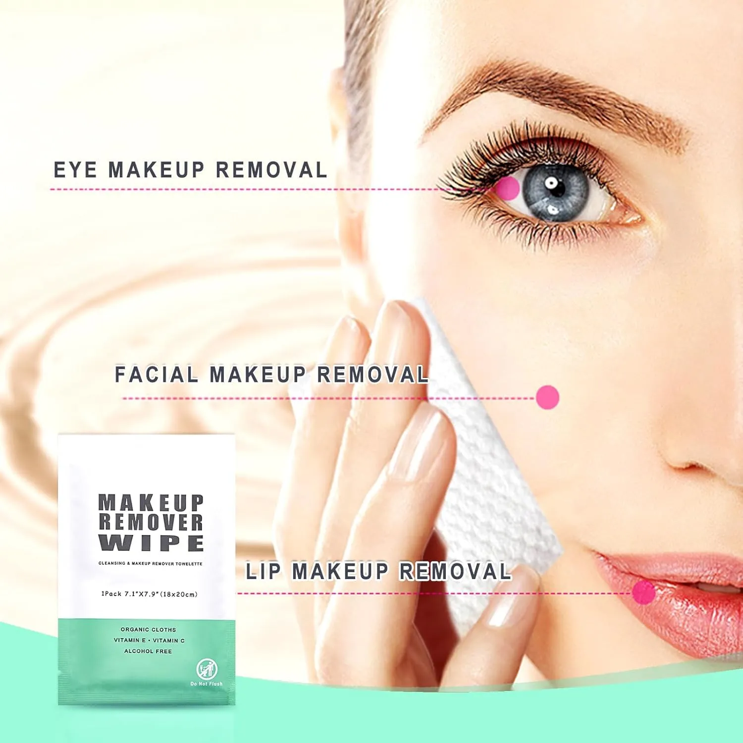 100 pcs Disposable Skin Cleansing Wipes, Individual Wrapped, Safe, Convenient, Lightweight, Remove Makeup(Green)