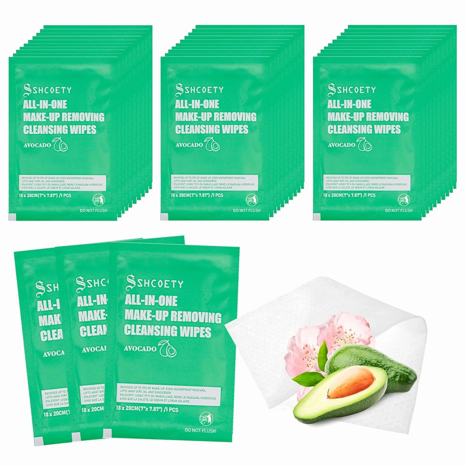 100Packs Individual Makeup Remover Wipes for Face - Soft, Gently Cleanse for Travel, Makeup Remove Wipes Individually Wrapped for Women Cleansing Bulk, Suitable for Hotel Guests, #Avocado
