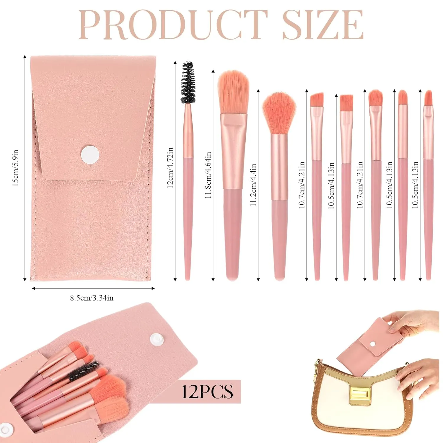 12 Sets Travel Size Makeup Brushes Set Mini Face Make up Brushes Brushes Bag for Makeup Party Favors Wedding Bridal Shower Bridesmaid Gift Favors Bachelorette Party Gift (Pink)