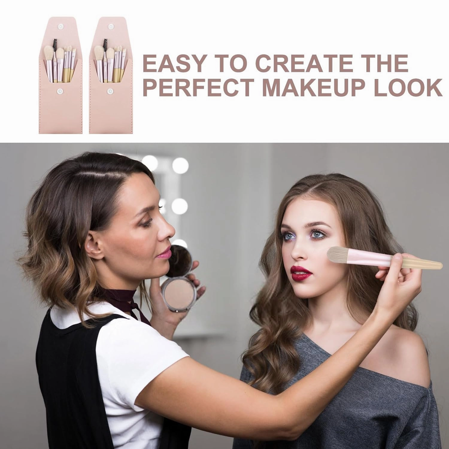 15 Sets Travel Size Makeup Brushes Set Mini Face Make up Brushes Brushes Bag for Makeup Party Favors Wedding Bridal Shower Favors Bridesmaid Gift Bachelorette Party Gift (lvory Beige, 15pc)