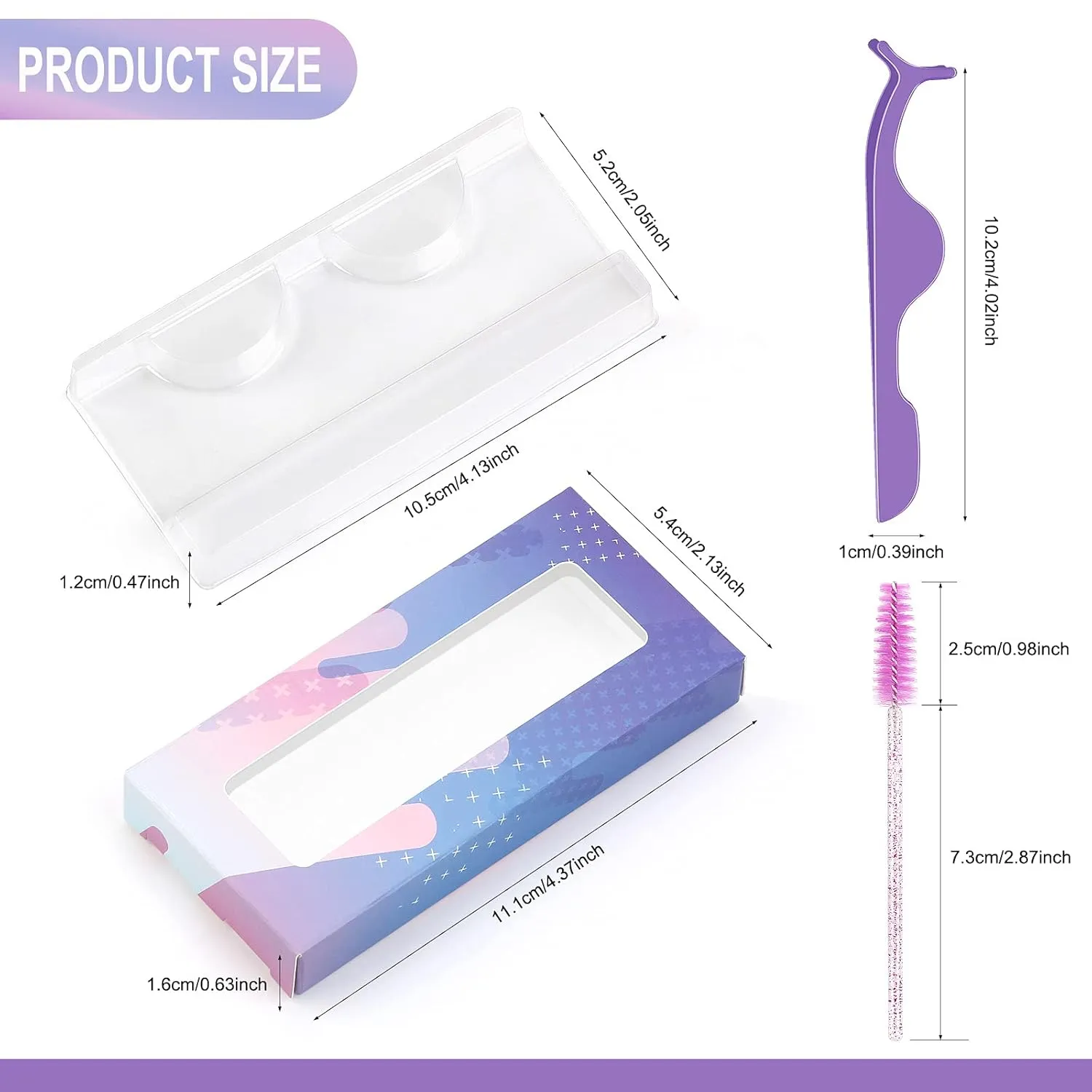 175 Pieces Lash Packaging Wholesale, Include 30 Empty Eyelashes Packaging Box, 30 False Lash Trays, 15 Eyelash Tweezers and 100 Eyelash Brush Mascara Wands Disposable (Purple)
