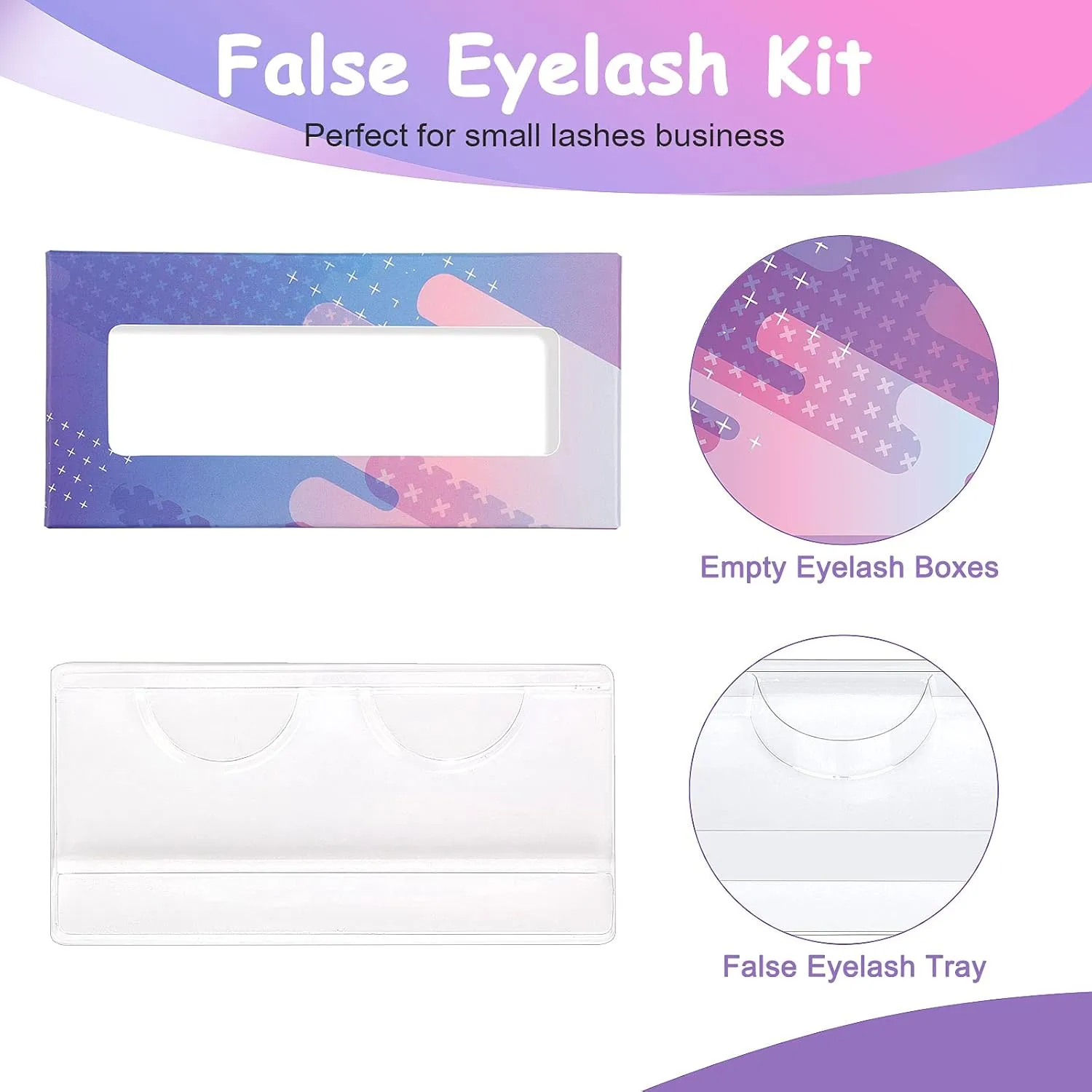 175 Pieces Lash Packaging Wholesale, Include 30 Empty Eyelashes Packaging Box, 30 False Lash Trays, 15 Eyelash Tweezers and 100 Eyelash Brush Mascara Wands Disposable (Purple)