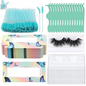 175 Pieces Lash Packaging Wholesale, Include 30 Empty Eyelashes Packaging Box, 30 False Lash Trays, 15 Eyelash Tweezers and 100 Eyelash Brush Mascara Wands Disposable (Green)