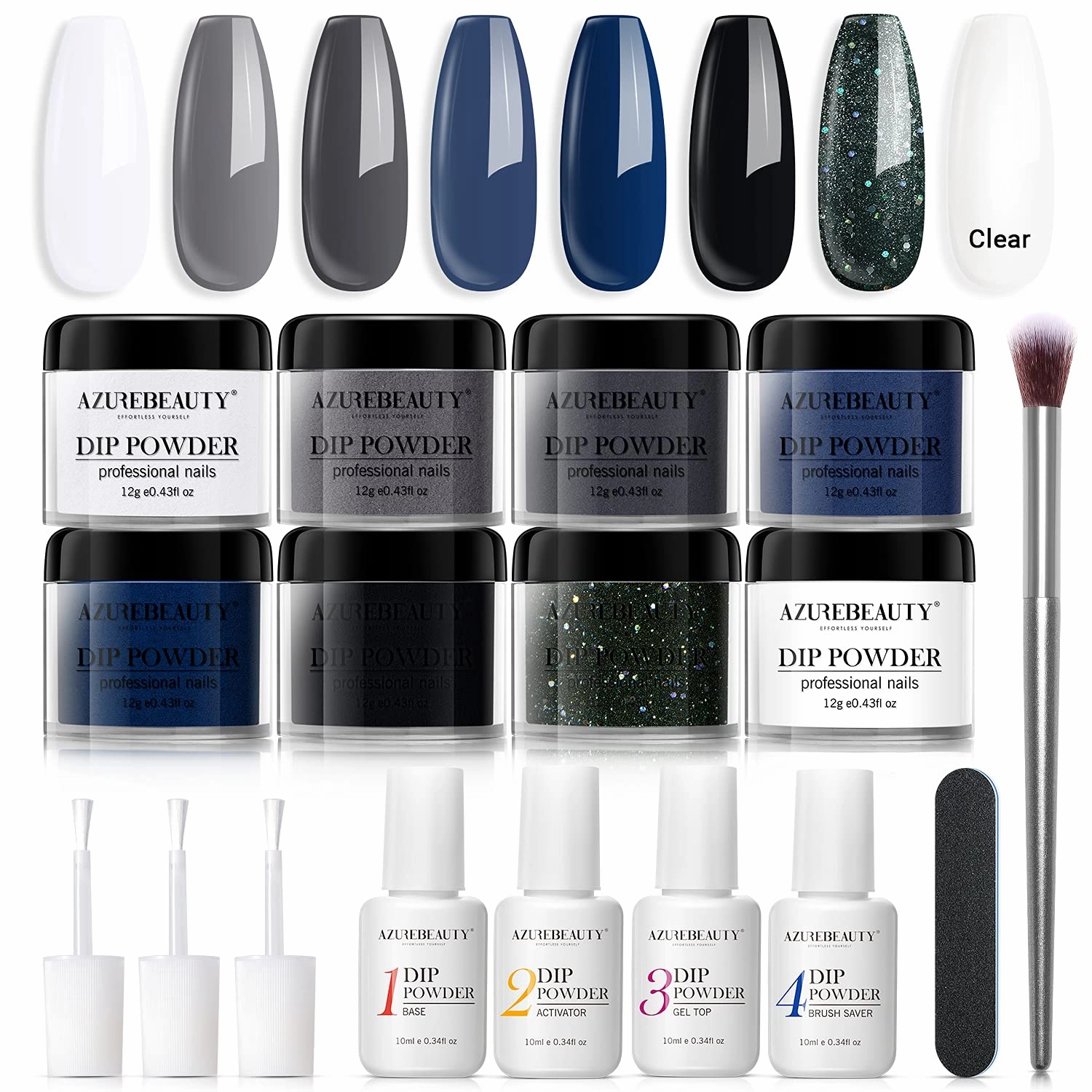 19 Pcs Dip Powder Nail Kit Starter, AZUREBEAUTY Nude Pink Red Glitter White Dipping Powder Nail Kit System Essential Kit for Nail Dip Powder System with Base Top Coat Activator for Women Gift