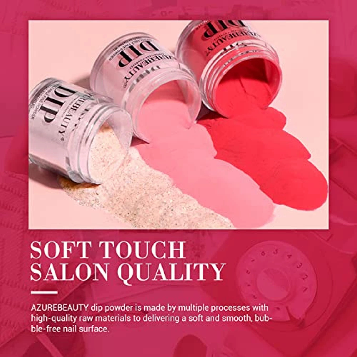 19 Pcs Dip Powder Nail Kit Starter, AZUREBEAUTY Nude Pink Red Glitter White Dipping Powder Nail Kit System Essential Kit for Nail Dip Powder System with Base Top Coat Activator for Women Gift