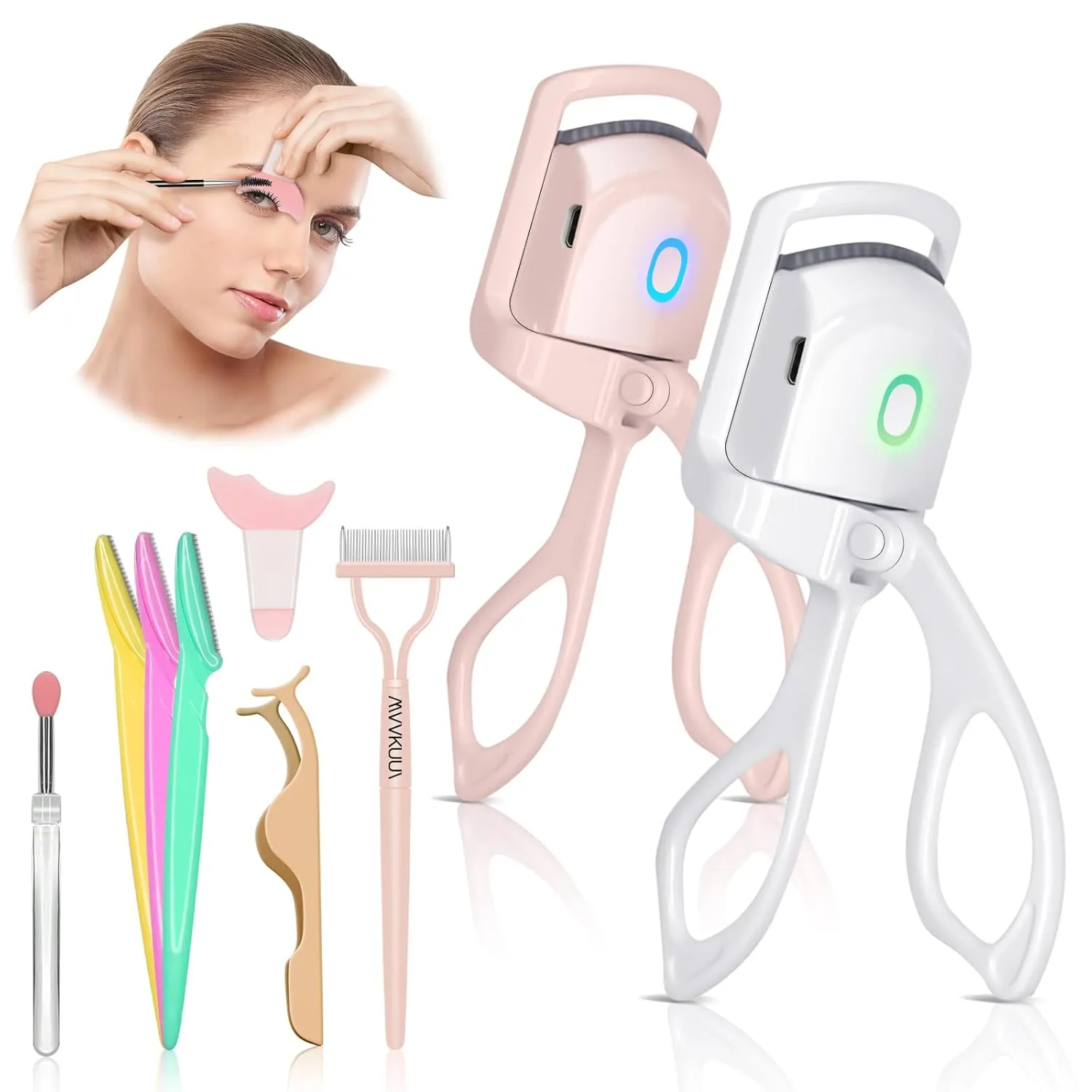 [2 7pack] Heated Eyelash Curlers, Rapid Heated Lash Curler, with Sensing Heating Silicone Pad, Quick Natural Curling for Long Lasting, 2Heating Modes, Rechargeable Portable Electric Eyelash Curler