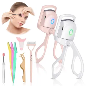[2 7pack] Heated Eyelash Curlers, Rapid Heated Lash Curler, with Sensing Heating Silicone Pad, Quick Natural Curling for Long Lasting, 2Heating Modes, Rechargeable Portable Electric Eyelash Curler