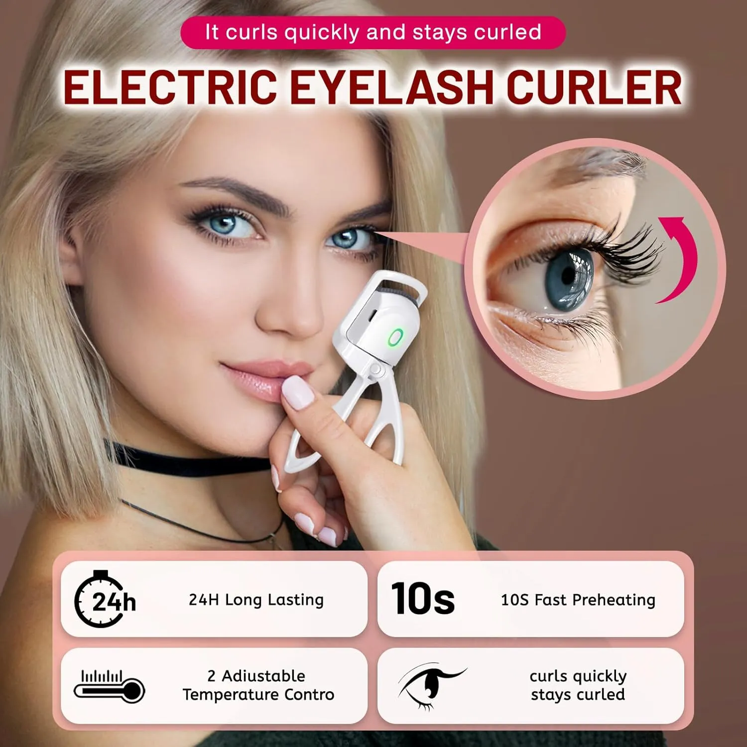 [2 7pack] Heated Eyelash Curlers, Rapid Heated Lash Curler, with Sensing Heating Silicone Pad, Quick Natural Curling for Long Lasting, 2Heating Modes, Rechargeable Portable Electric Eyelash Curler