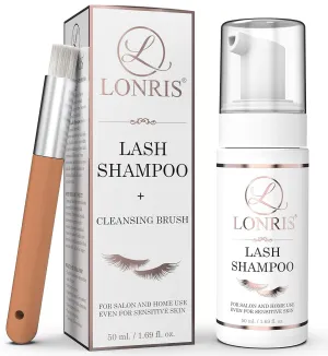 2 in 1 Eyelash Extension Shampoo & Mascara Remover/LONRIS Eyelid Foaming Cleanser/Extensions and Natural Lashes Safe Foam/False Eyelashes Makeup Wash/Paraben & Sulfate Free/Personal and Salon Use 50ml