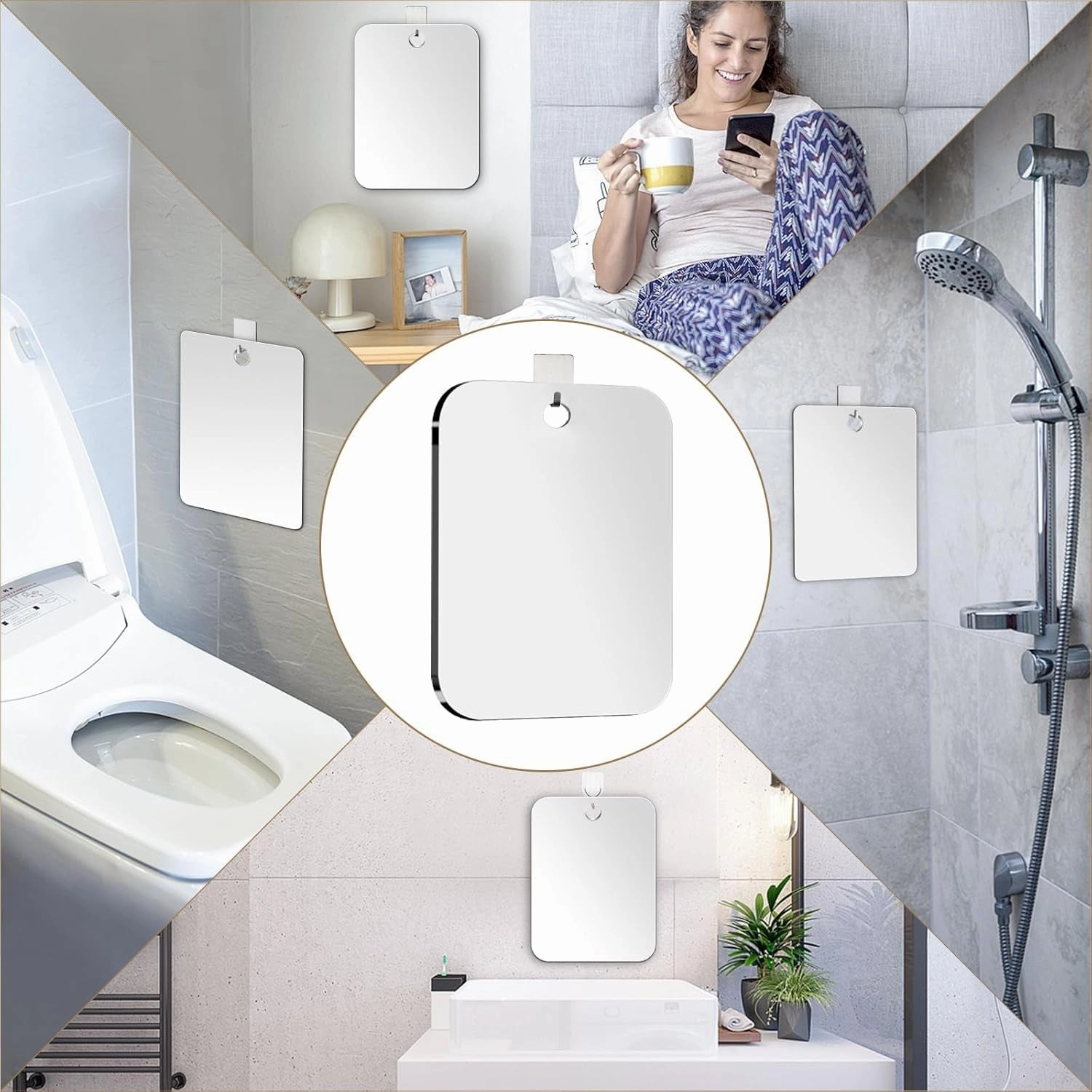 2 Pack Shower Mirror Fogless for Shaving, Larger 10.7X8 Inch Plexiglass Hand Mirror for Shower, Plastic Small Wall Mirror for Travel, Unbreakable Shower Little Mirror, Camping Mirror, Hanging, Espejos