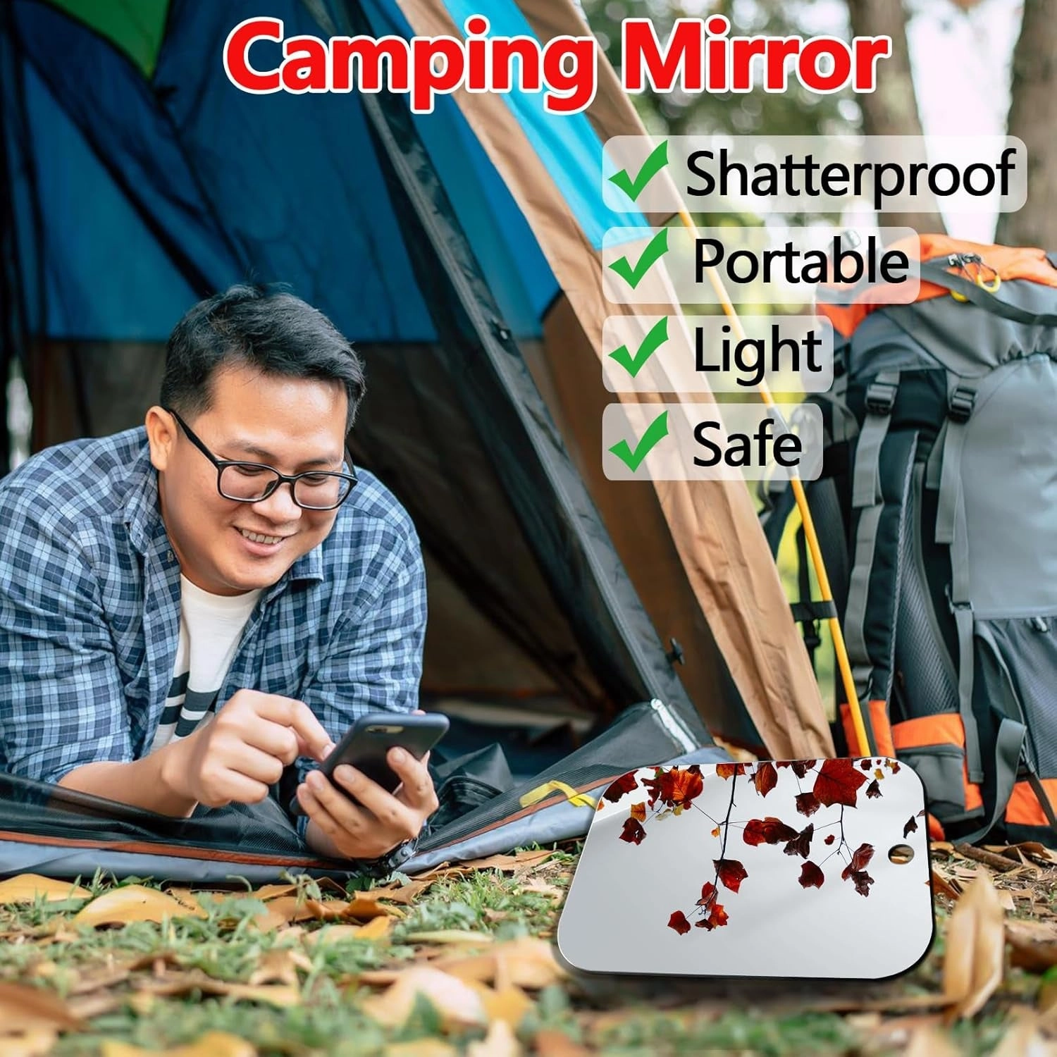2 Pack Shower Mirror Fogless for Shaving, Larger 10.7X8 Inch Plexiglass Hand Mirror for Shower, Plastic Small Wall Mirror for Travel, Unbreakable Shower Little Mirror, Camping Mirror, Hanging, Espejos