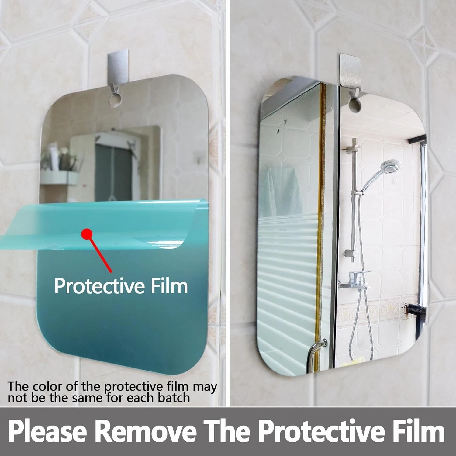 2 Pack Shower Mirror Fogless for Shaving, Larger 10.7X8 Inch Plexiglass Hand Mirror for Shower, Plastic Small Wall Mirror for Travel, Unbreakable Shower Little Mirror, Camping Mirror, Hanging, Espejos