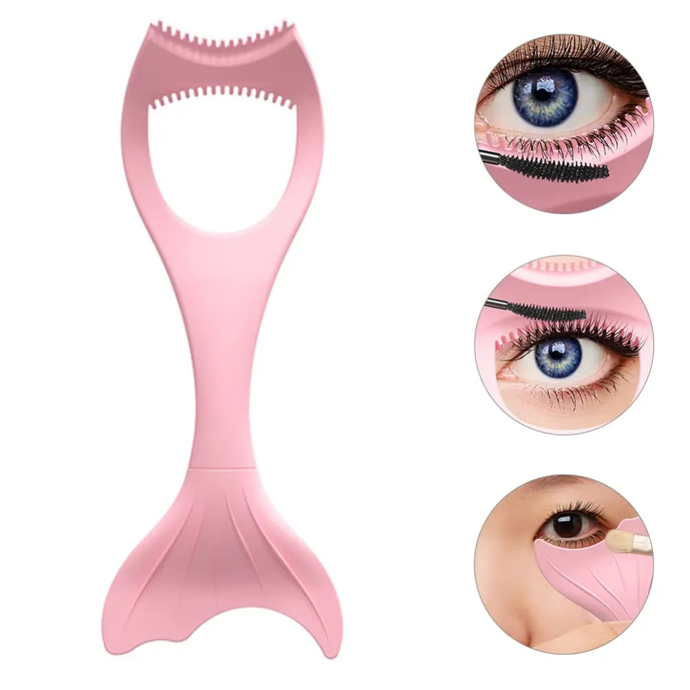 2pcs Eyelash Eyeliner Guard Aid Lower Silicone Comb Shield Pink Eye in Curler Tool Applicator Mermaid Women Upper Lash Stencils Mascara Brush Makeup Drawing for