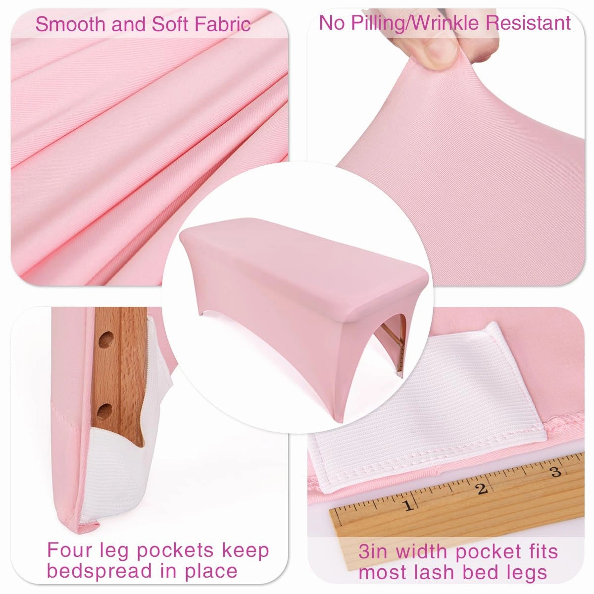 2pcs Pink Lash Bed Cover fitted for 6FT Lash Table or Massage Bed Lash Extension Bed Spandex Bed Cover Christmas gift(PINK,2)
