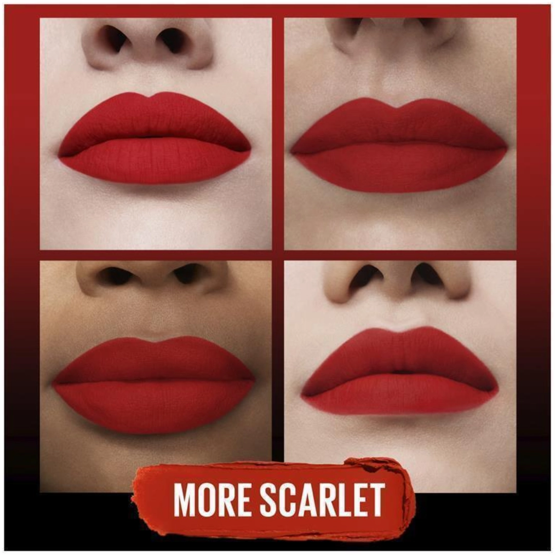 2pk SET Maybelline Sensational Ultimatte Matte Lipstick 299 More Scarlet   Sky High Mascara 01 Very Black