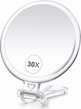 30X Magnifying Mirror for Travel with Handle, Double-Sided 1X/30X Magnification Hand Mirror for Makeup