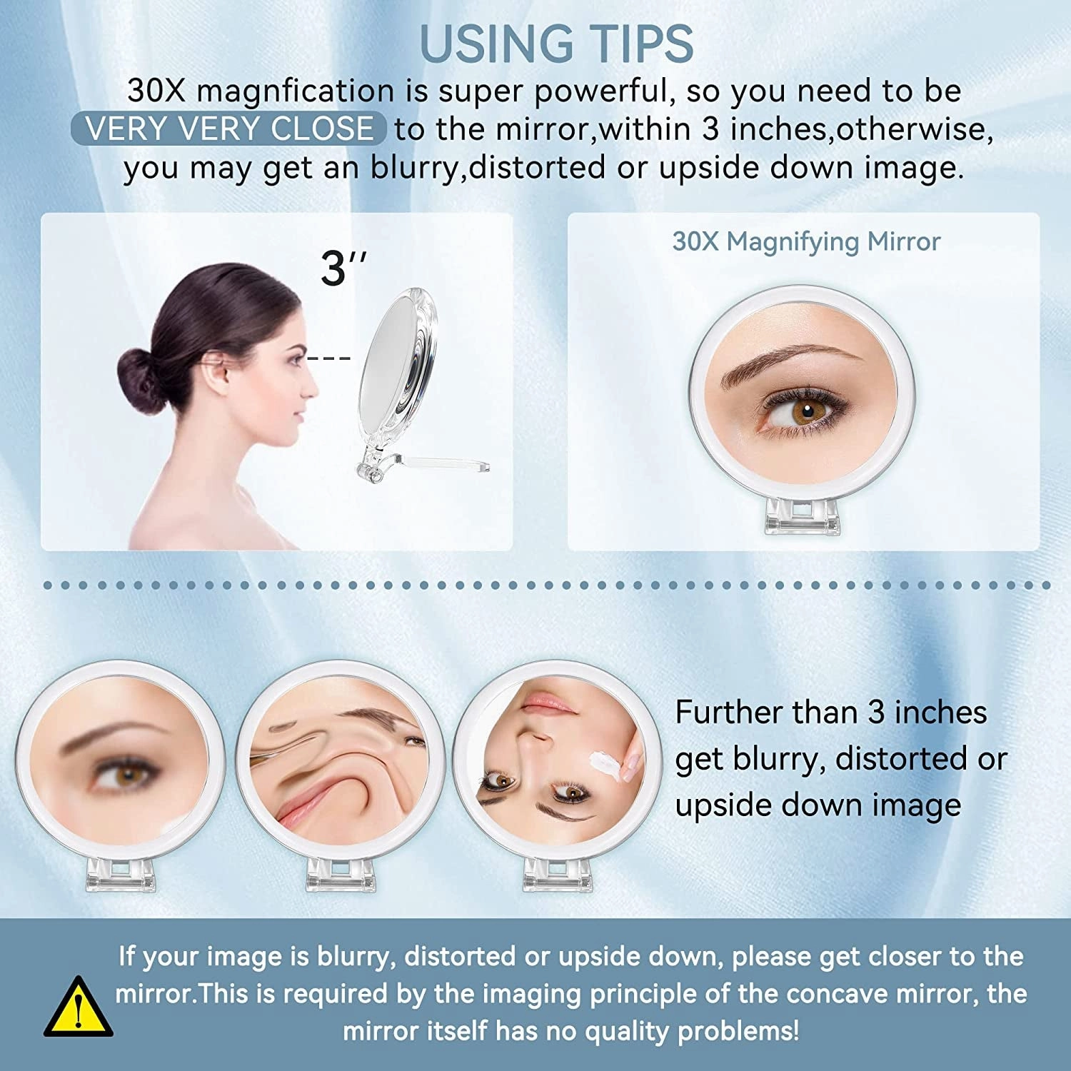 30X Magnifying Mirror for Travel with Handle, Double-Sided 1X/30X Magnification Hand Mirror for Makeup