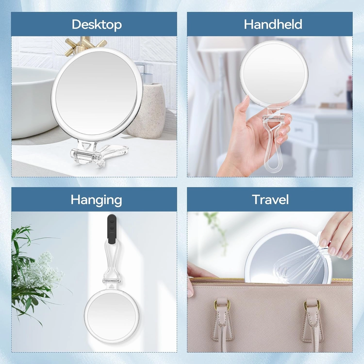 30X Magnifying Mirror for Travel with Handle, Double-Sided 1X/30X Magnification Hand Mirror for Makeup