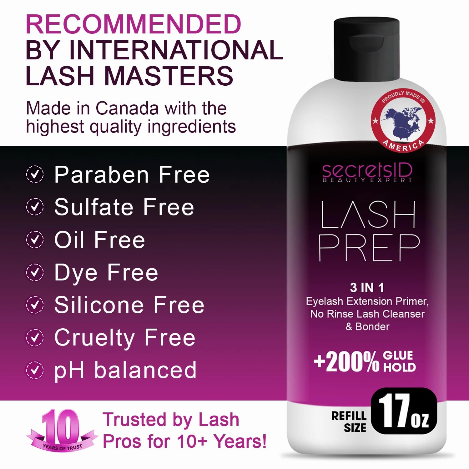 3 in 1 Eyelash Extension Primer Bulk 16 Oz - No Rinse Lash Cleanser and Bonder - Made in America Kit with 100 Wands for Lash Technicians and Brow Stylists for Optimal Retention - Passion Fruit Scent