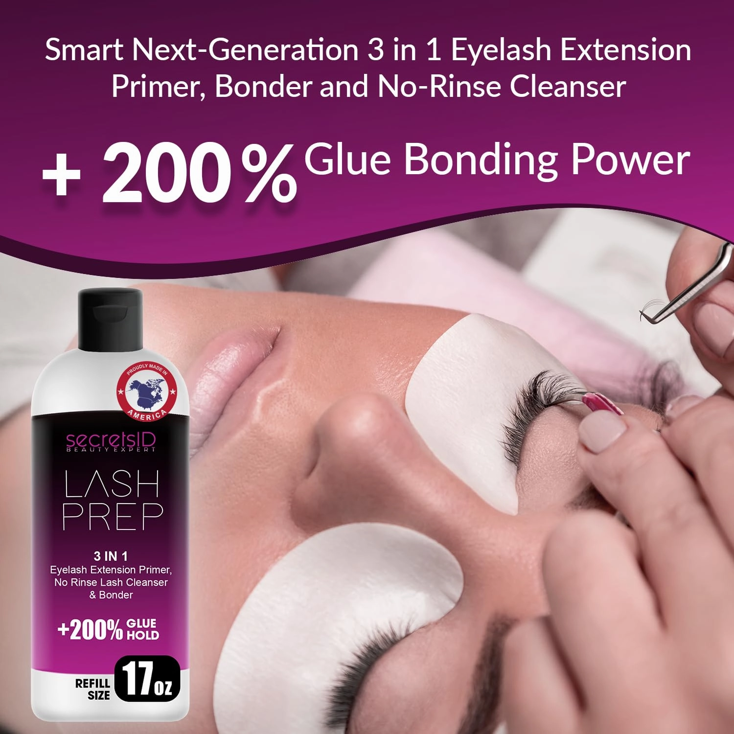 3 in 1 Eyelash Extension Primer Bulk 16 Oz - No Rinse Lash Cleanser and Bonder - Made in America Kit with 100 Wands for Lash Technicians and Brow Stylists for Optimal Retention - Passion Fruit Scent