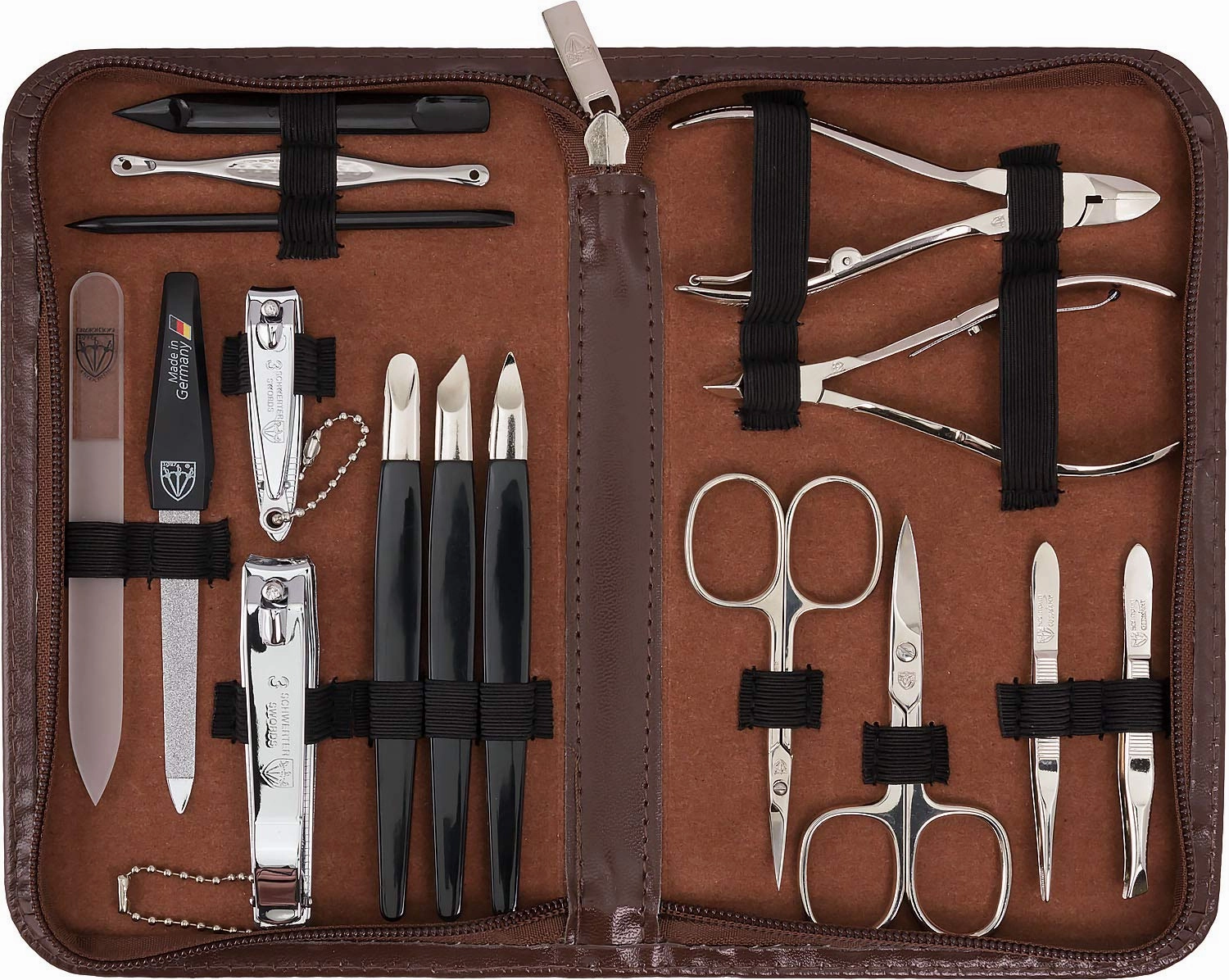 3 Swords Germany - brand quality 16 piece manicure pedicure grooming kit set for professional finger & toe nail care scissors clipper fashion leather case in gift box, Made in Solingen Germany (01597)
