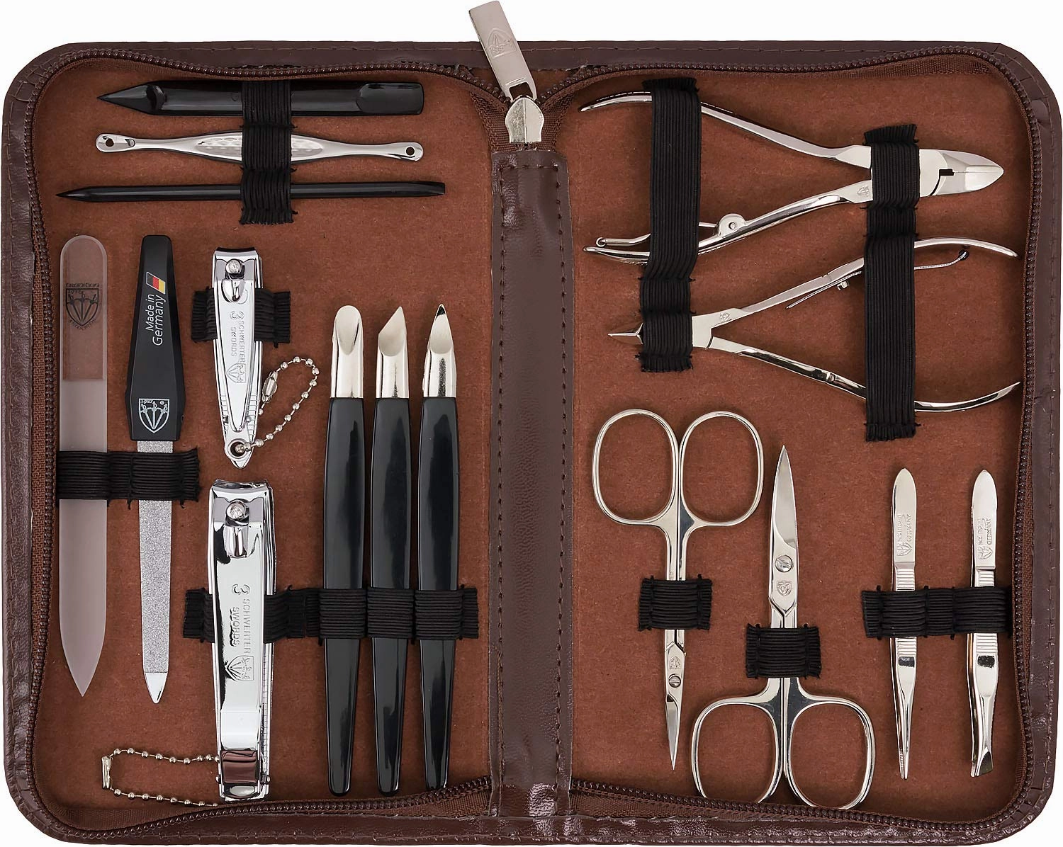 3 Swords Germany - brand quality 16 piece manicure pedicure grooming kit set for professional finger & toe nail care scissors clipper fashion leather case in gift box, Made in Solingen Germany (01597)