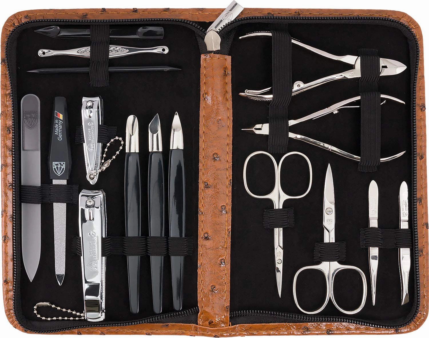 3 Swords Germany - brand quality 16 piece manicure pedicure grooming kit set for professional finger & toe nail care scissors clipper fashion leather case in gift box, Made in Solingen Germany (01597)