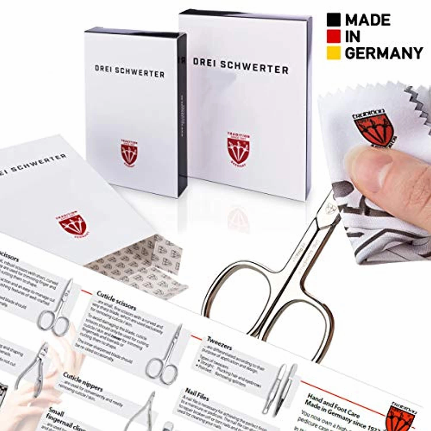 3 Swords Germany - brand quality 16 piece manicure pedicure grooming kit set for professional finger & toe nail care scissors clipper fashion leather case in gift box, Made in Solingen Germany (01597)
