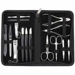 3 Swords Germany - brand quality 16 piece manicure pedicure grooming kit set for professional finger & toe nail care scissors clipper fashion leather case in gift box, Made in Solingen Germany (01597)