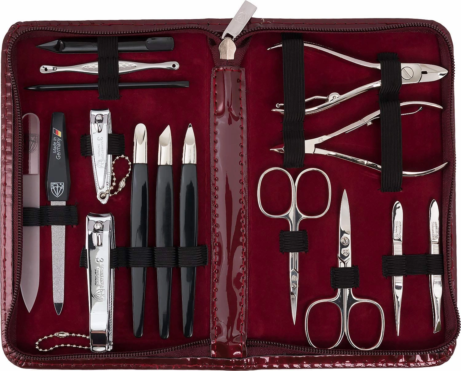 3 Swords Germany - brand quality 16 piece manicure pedicure grooming kit set for professional finger & toe nail care scissors clipper fashion leather case in gift box, Made in Solingen Germany (01597)