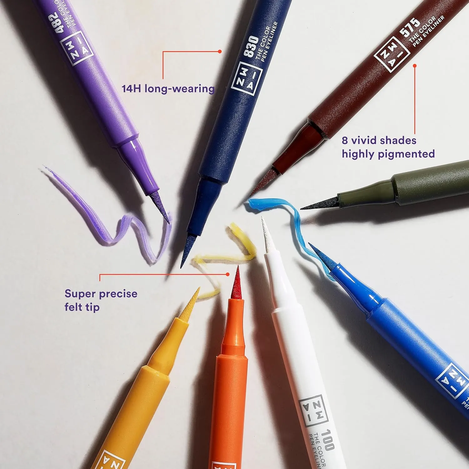3INA The Color Pen Eyeliner 100 - Ultra Fine Tip 14H Yellow Longwear Liquid Liner - Vibrant Colors, Matte, Smudgeproof, Flake Proof Eye Makeup - Cruelty Free, Paraben Free, Vegan Cosmetics - White