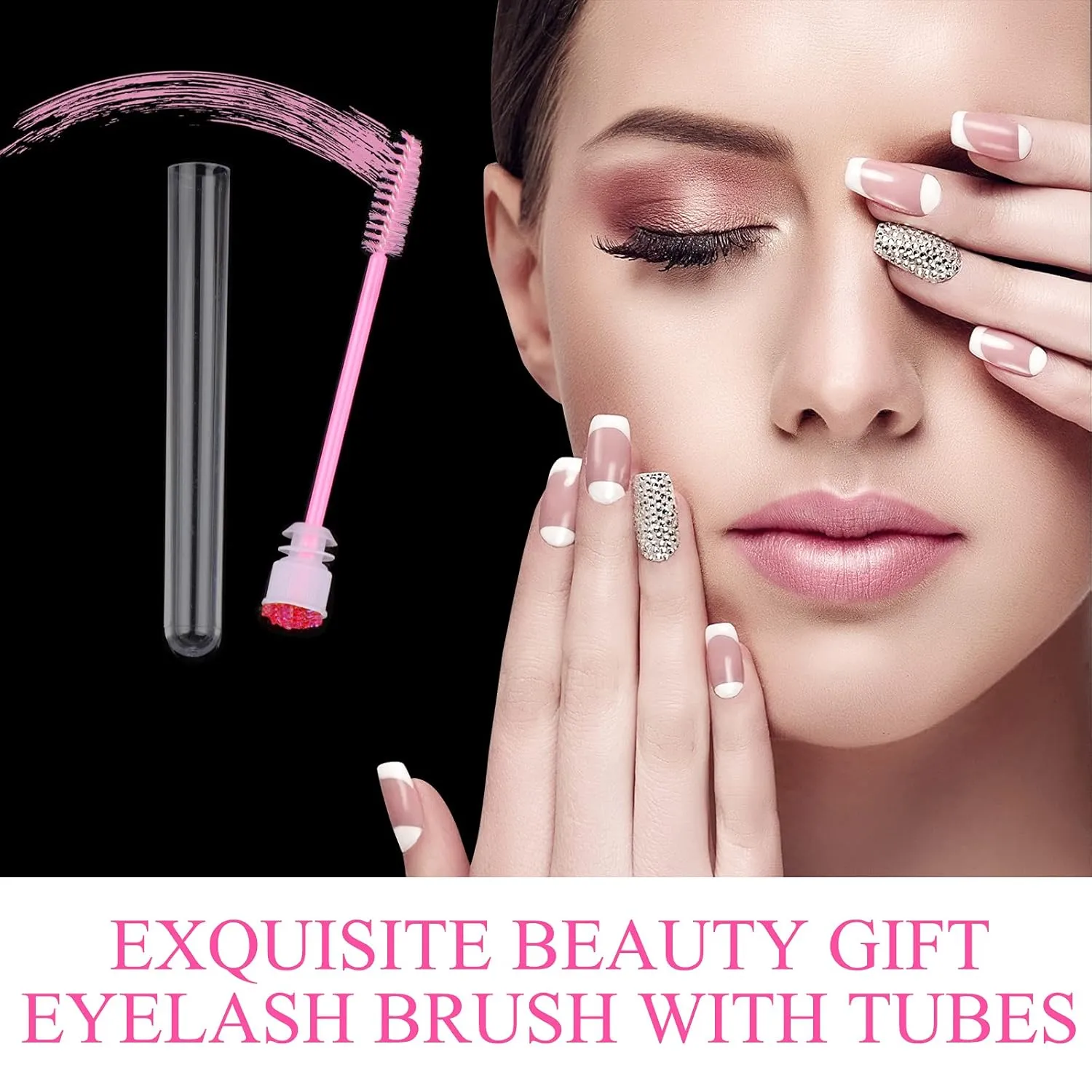 50-Piece Disposable Mascara Brushes - Eyelash Brushes, Diamond Mascara Wands with Tube, Makeup Tool, Lash Spoolies, Sanitary Brushes, Lash Extension Supplies (Tube Star D Pink 50)