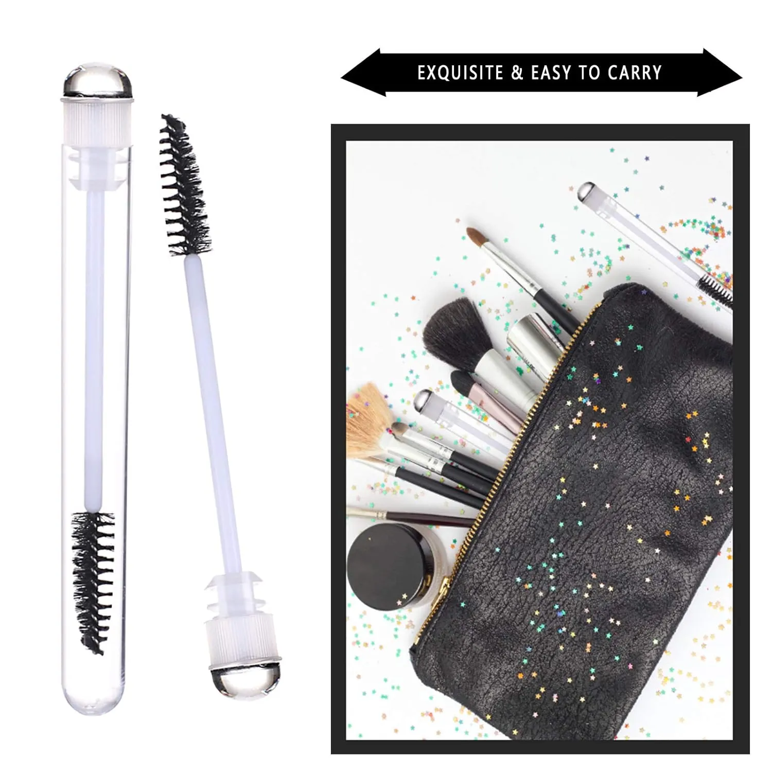 50 Pieces Disposable Mascara Brushes Eyelash Brush Lash Wand Diamond Mascara Wands with Tube Makeup Tool Lash Spoolies Sanitary Brushes Lash Extension Supplies (tube sky black 50)