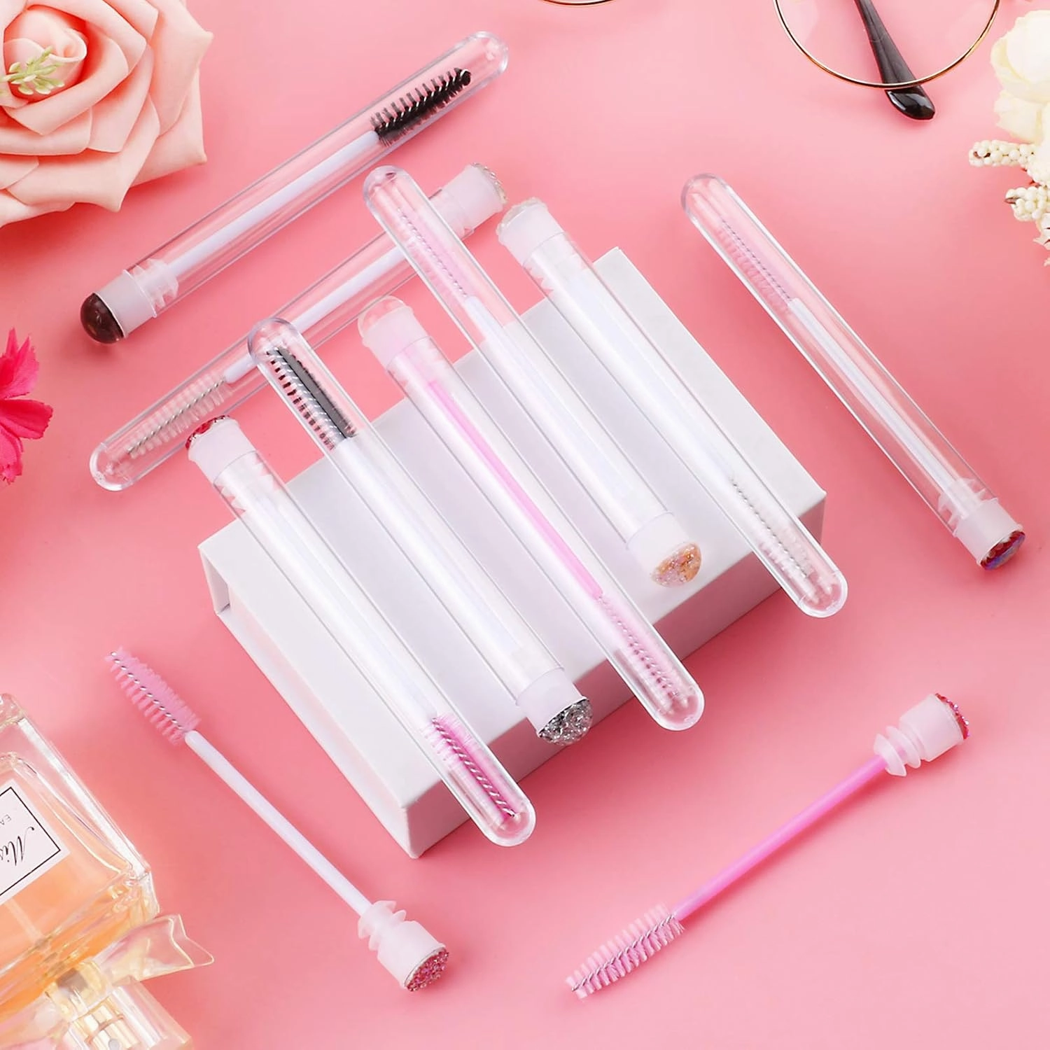 50pcs Eyelash brush Lash Wand Makeup tool Eyelash Extension supplies Cleaning brush Diamond Mascara (50, mix)