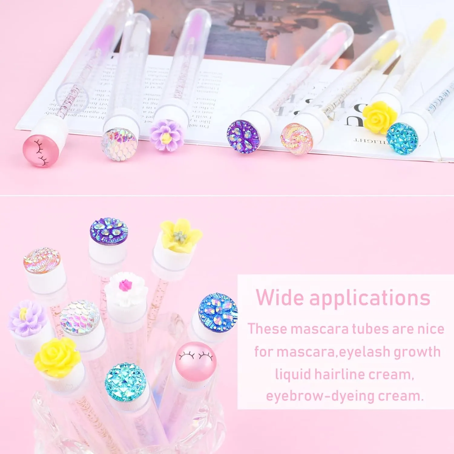 50Sets Mascara Wand Tube Diamond HeadMascara Brushes Eyelash Spoolies Brush Makeup ToolApplicator Eyelash Brush Tubes Makeup Brush SenRocc (50colors-MIX)