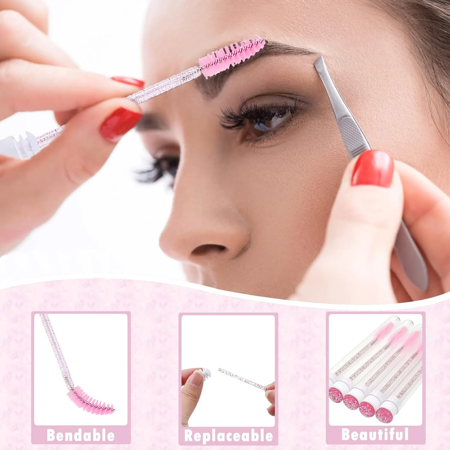 52PCS Lash Shampoo Bottles Brushes Set, 10pcs Foam Pump Dispenser, Lash Cleaning Brush, Eyelash Extension Tube Brush, Instructions Cards, Lash bags, 2pcs Eyelash Stickers for Business Clients (pink)