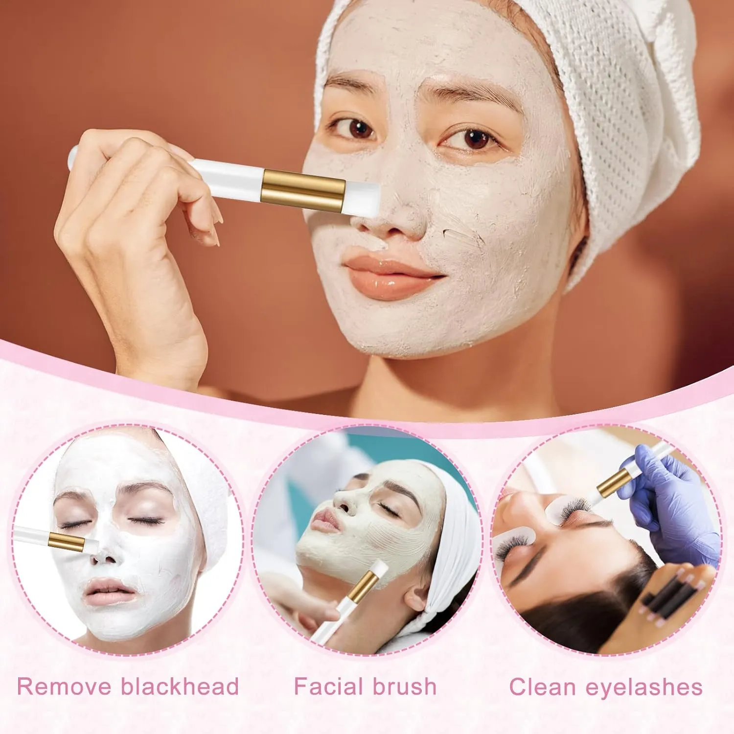 52PCS Lash Shampoo Bottles Brushes Set, 10pcs Foam Pump Dispenser, Lash Cleaning Brush, Eyelash Extension Tube Brush, Instructions Cards, Lash bags, 2pcs Eyelash Stickers for Business Clients (white)