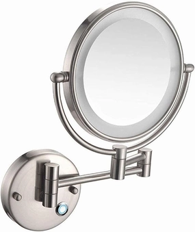 5X Magnifying Wall Mount Led Lighted Makeup Mirror Touch Screen Shaving Mirror Double-Sided Round Bathroom Vanity Mirror Swivel Extendable Cosmetic Mirror Concealed Install Makeup And Shavi ( C ( Colo