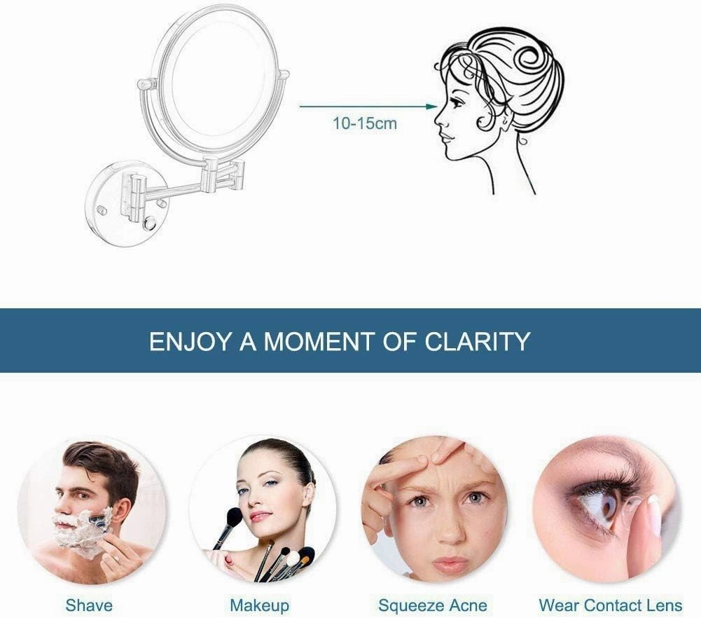 5X Magnifying Wall Mount Led Lighted Makeup Mirror Touch Screen Shaving Mirror Double-Sided Round Bathroom Vanity Mirror Swivel Extendable Cosmetic Mirror Concealed Install Makeup And Shavi ( C ( Colo