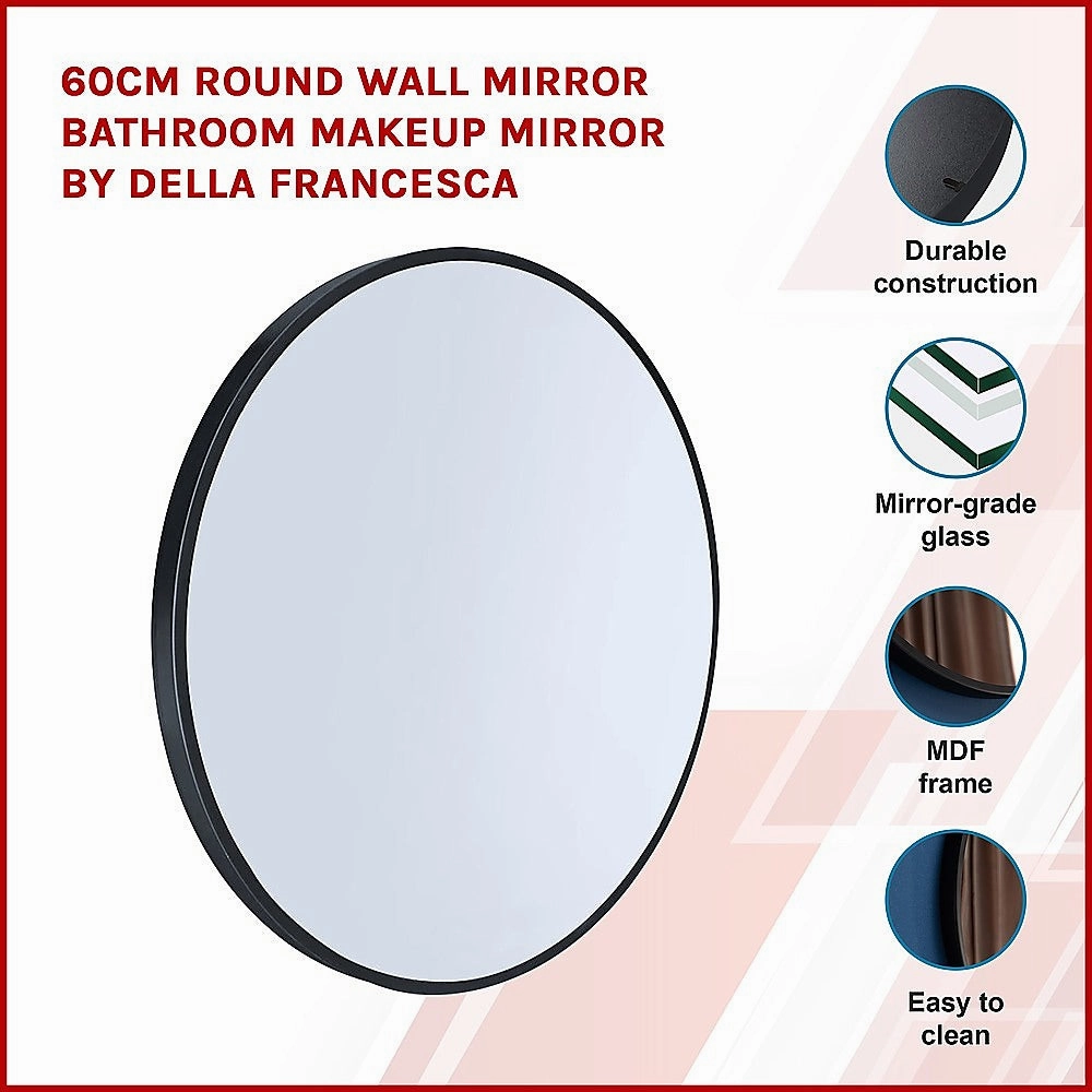 60cm Round Wall Mirror Bathroom Makeup Mirror by Della Francesca