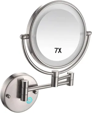 7X Magnification Wall Mounted Makeup Mirror, 8inch Bathroom Mirror Round Make Up Mirror 360 Rotation Double-Sided Mirror,USB Rechargeable Ideal for Makeup, Shaving, Facial Care