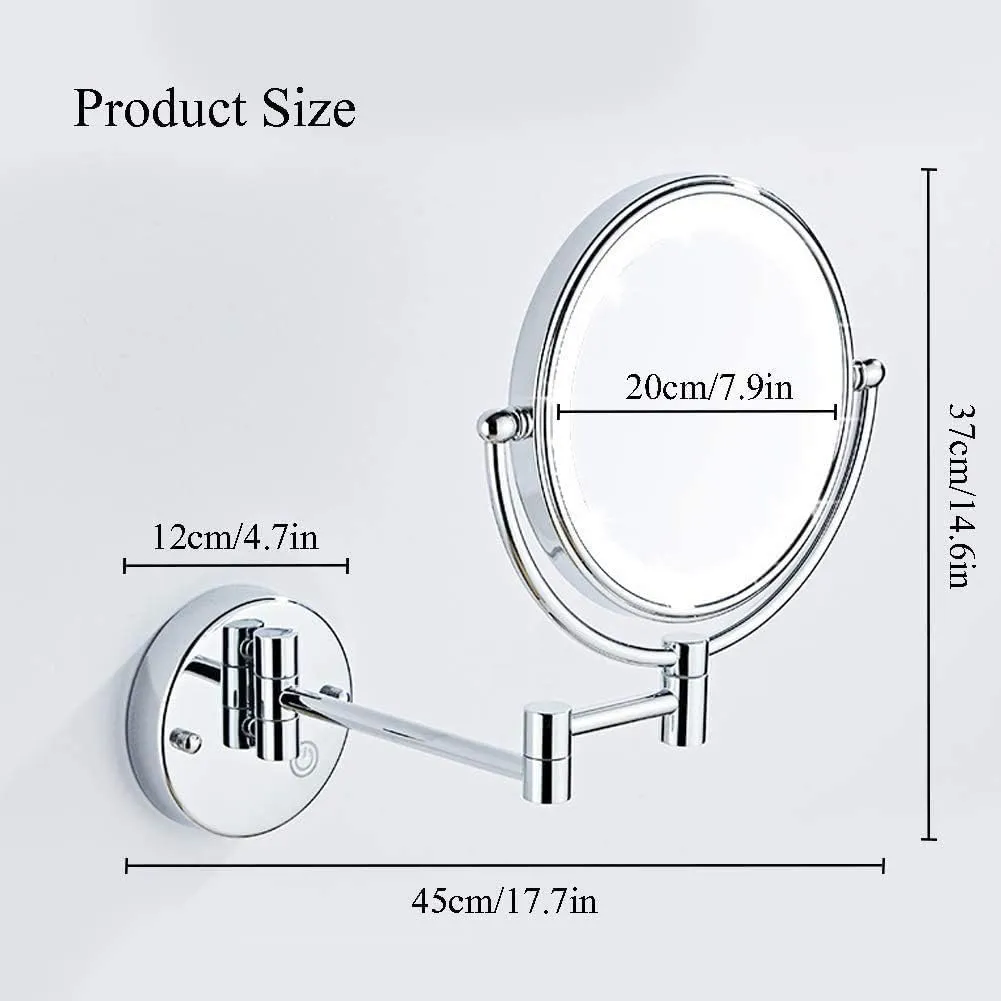 7X Magnification Wall Mounted Makeup Mirror, 8inch Bathroom Mirror Round Make Up Mirror 360 Rotation Double-Sided Mirror,USB Rechargeable Ideal for Makeup, Shaving, Facial Care