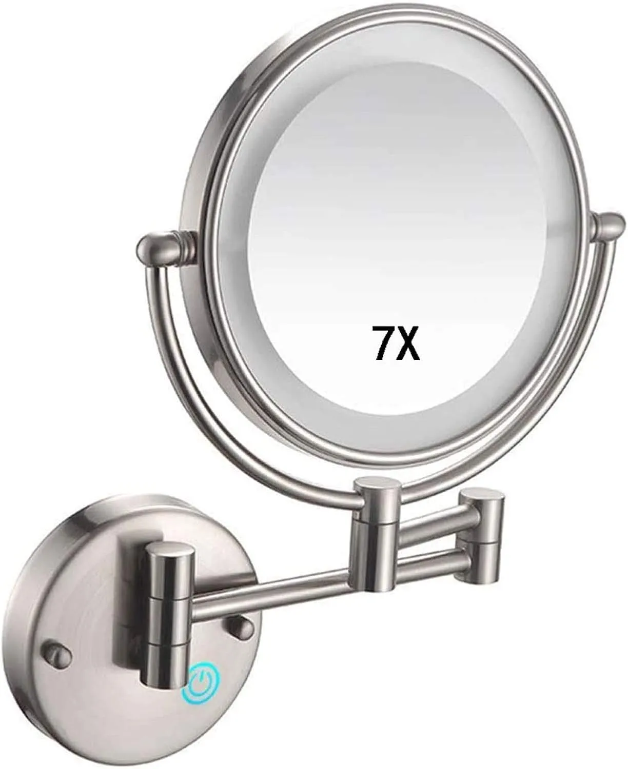 7X Magnification Wall Mounted Makeup Mirror, 8inch Bathroom Mirror Round Make Up Mirror 360 Rotation Double-Sided Mirror,USB Rechargeable Ideal for Makeup, Shaving, Facial Care
