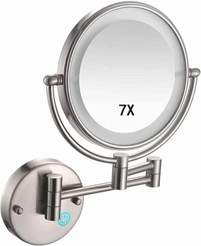 8inch Bathroom Mirror Round Make Up Mirror 360 Rotation Double- Sided Mirror, USB Rechargeable Ideal for Makeup, Shaving(Nickel Brushed)