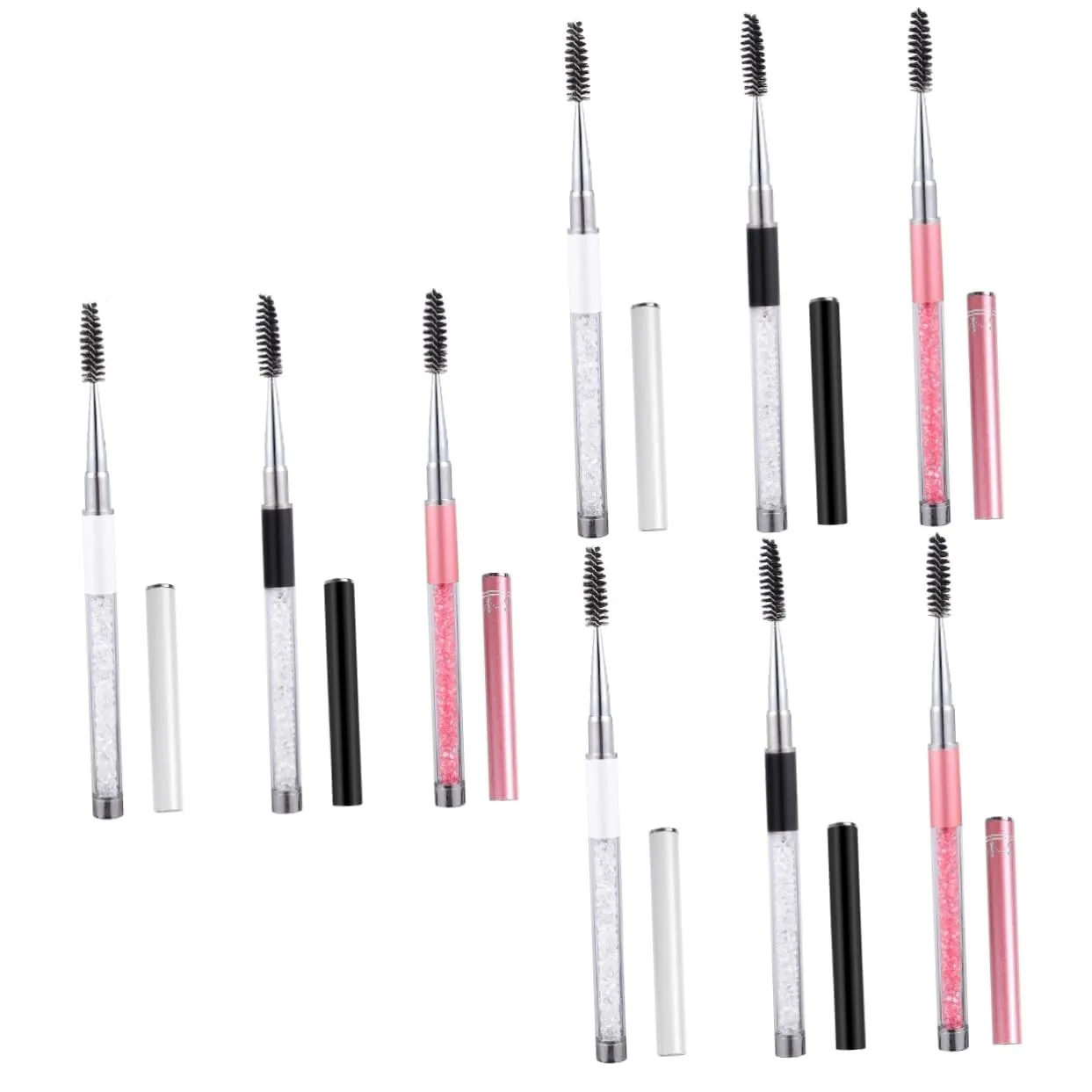 9pcs Eyelash Brush with Protective Cover Professional Eyebrow Applicator and Mascara Wands for Salon Home Use Compact for