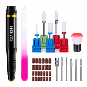 AIRSEE USB Portable Electric Nail Drill Professional Efile Kit for Acrylic, Gel Nails, Polishing Shape Tools   Ceramic Nail Drill Bits Set Fit for Most Drill Machine Professional Acrylic Nail Drill B