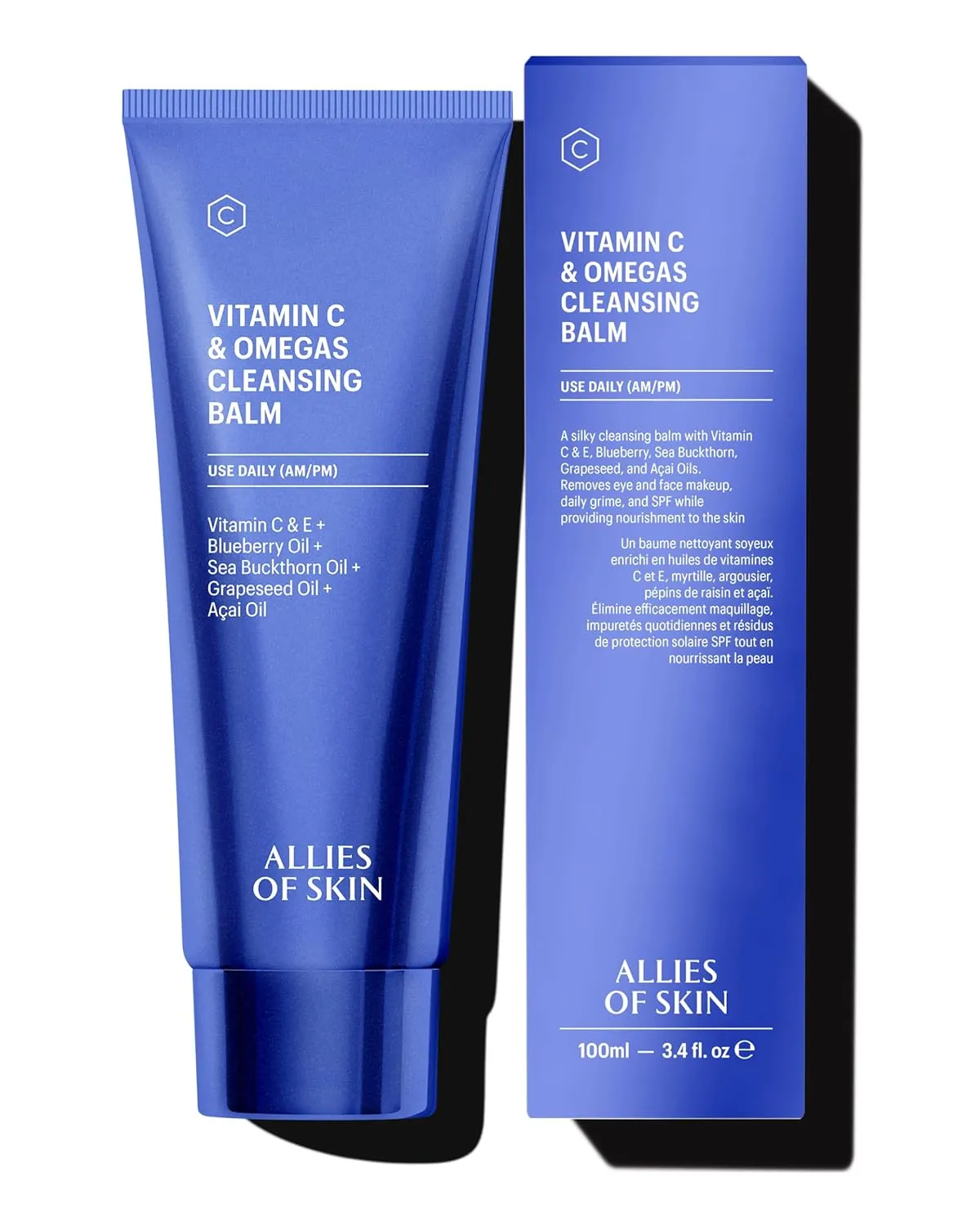 Allies of Skin Vitamin C & Omegas Cleansing Balm | Daily Makeup Remover to Dissolve Waterproof Mascara, SPF| Ophthalmologically Tested for Sensitive Eyes & Skin (3.4 Fl oz)