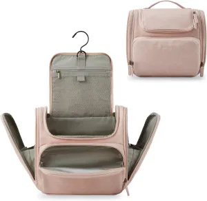 BAGSMART Hanging Toiletry Bag, Water-resistant Leather Dopp Kit, Large Travel Organizer for Full Sized Container, Pink