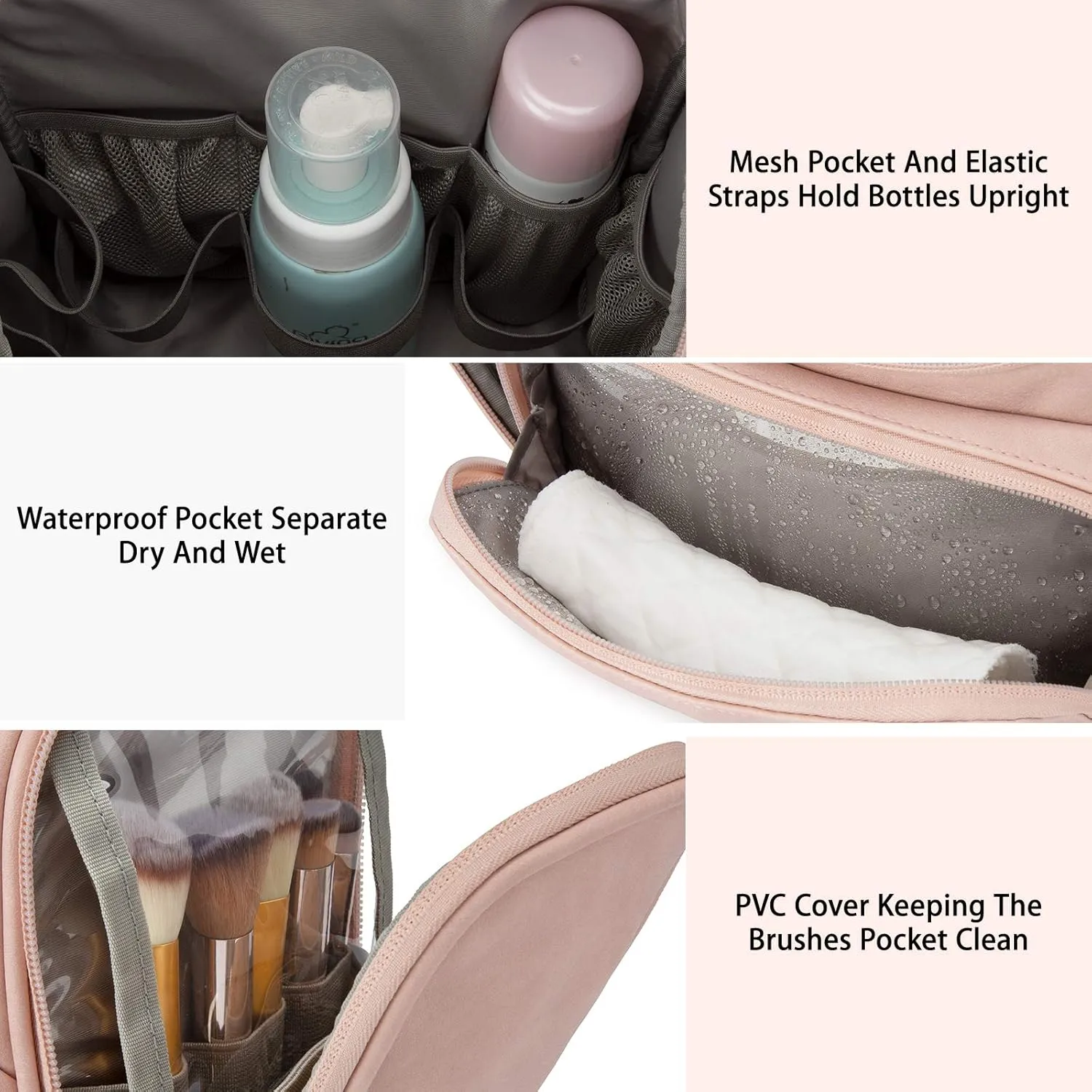 BAGSMART Hanging Toiletry Bag, Water-resistant Leather Dopp Kit, Large Travel Organizer for Full Sized Container, Pink